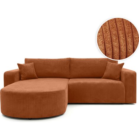 Canapé d'angle compact réversible et convertible 4 places KIARA en velours côtelé - Terracotta