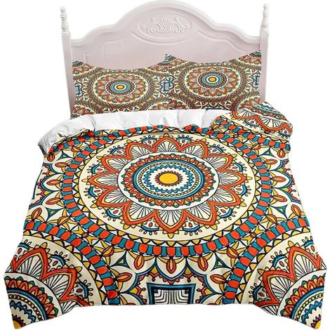 Ensemble de literie Mandala en microfibre, housse de couette avec 1 à 2 taies d'oreiller, ultra doux, dimensions 210 x 210 cm, lot de trois (1/4)