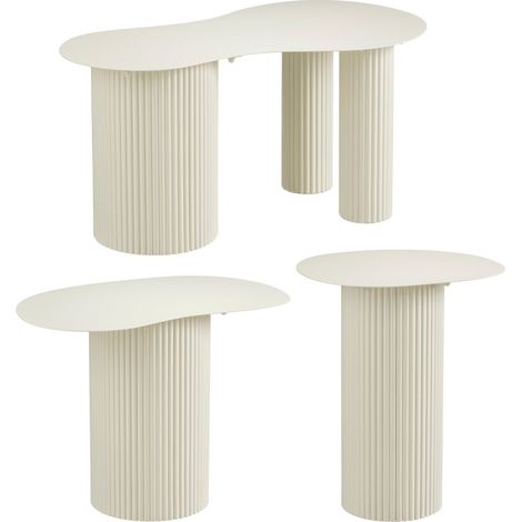 Lot de 3 tables d'appoint gigognes en fer blanc cassé au design organique pour salon - PANGIVO (1/5)