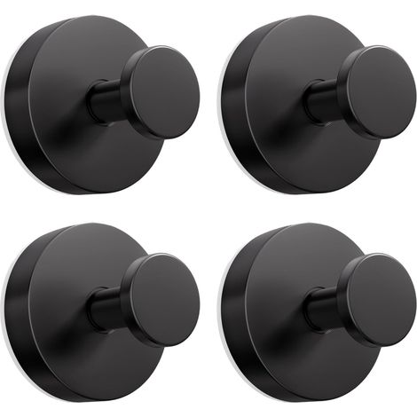 Lot de 4 crochets à ventouse noirs - Amovibles sans perçage - Acier inoxydable - Idéal cuisine, salle de bain, fenêtre (1/5)