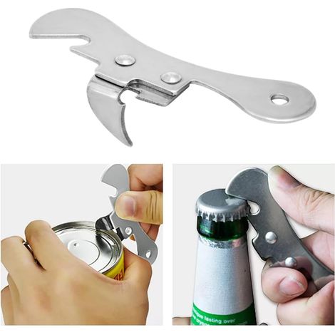 2 Stück Dosenöffner, Flaschenöffner, Dosenöffner, manueller Dosenöffner, Dosenöffner, Bierdosenöffner, Schmetterlingsdosenöffner, Multifunktionsdosenöffner, Edelstahl, Silber, 9,7 cm x 3 cm