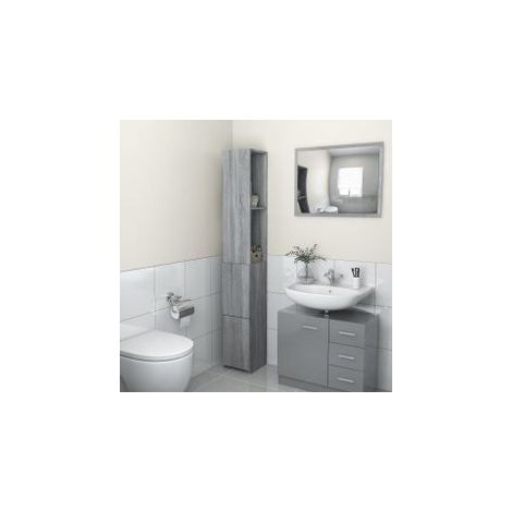 Armoire de bain sonoma gris 25x26,5x170 bois d'ingénierie (1/5)