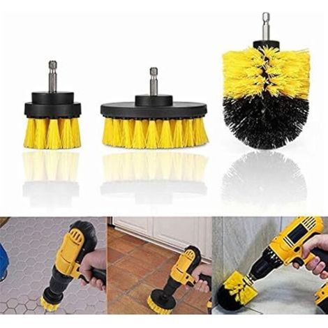 Brosses de nettoyage pour perceuse, 3 pièces, pour nettoyer les pneus de voiture, la cuisine, la salle de bain, les sièges, les tapis (jaune 2/3,5/4 pouces) (1/4)