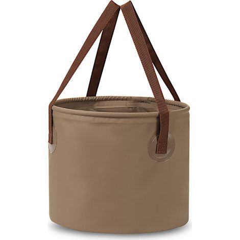 Seau d'eau pliable, portable, étanche et inodore, de 10 L, idéal pour le camping, les pique-niques, la vaisselle, ou pour tremper les pieds. Couleur café.-AquaForge (1/5)