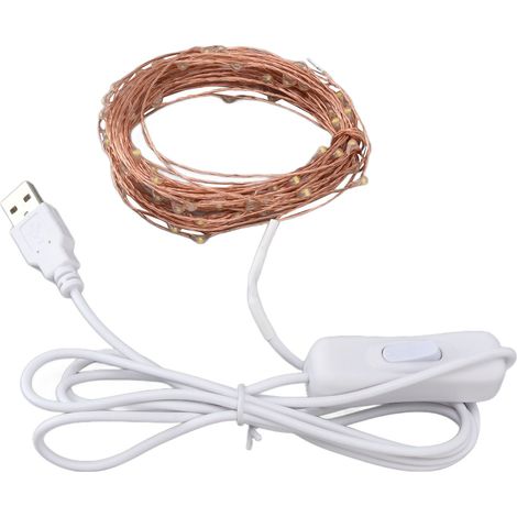 Guirlande lumineuse fil de cuivre USB 100 LED 10 m / 32,8 ft DIY économie d’énergie Blanc chaud extérieur (1/5)