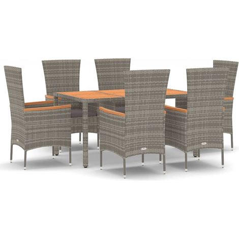Maison Exclusive - 7-tlg. Garten-Essgruppe mit Kissen Grau Poly R