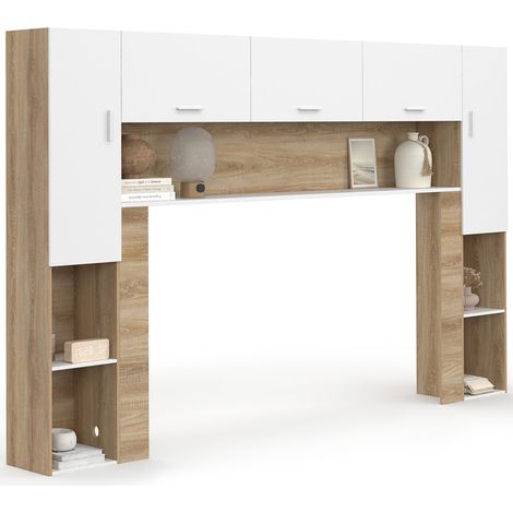 Bettbrücke BRIDGET 226 cm mit Stauraum in Holz und Weiß (1/5)