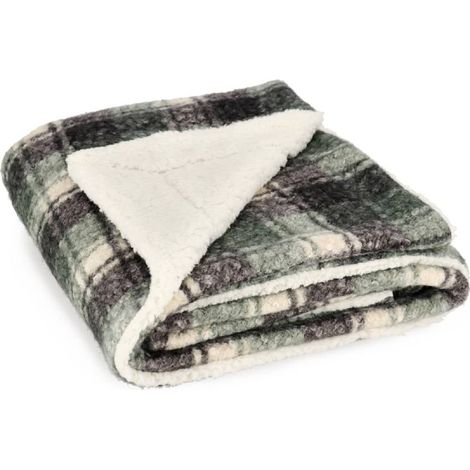 Plaid natalizio "Laurence" a quadri, in poliestere, double face effetto agnellato, 130 x 160 cm -Arancione (1/5)