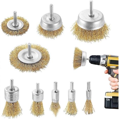Drahtbürsten mit 1/4-Zoll-Griffen für den Einsatz in Metallbohr- und Rundfräsmaschinen, Bürstensätze zum Entfernen von Rost/Korrosion/Farbe. (1/5)