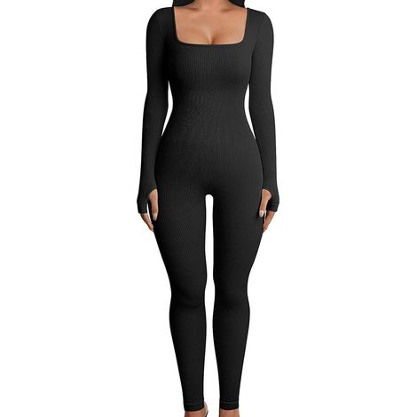 Combinaison de sport à manches longues – Vêtements de yoga actifs pour le modelage, performance fitness, nylon élasthanne, extensible, respirant, compression, tenue de fitness, body d'entraînement, co (1/5)