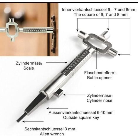 Clé Architecte Multifonction en Alliage de Zinc avec Embouts Carrés et Allen – Outil de Mesure Anti-Corrosion pour Chantier (1/5)