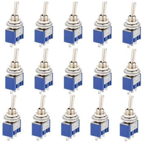 Lot de 15 Commutateurs à bascule, Mini Interrupteur à Bascule, AC 125V 6A ON-OFF 3 Broches 2 Position SPDT Interrupteur a Bascule Autobloquant pour Pièces D'auto (Bleu) (1/5)
