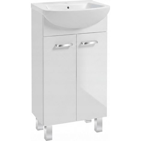 Meuble de salle de bain sur pied avec vasque, blanc uni, 45 x 83 cm (1/5)
