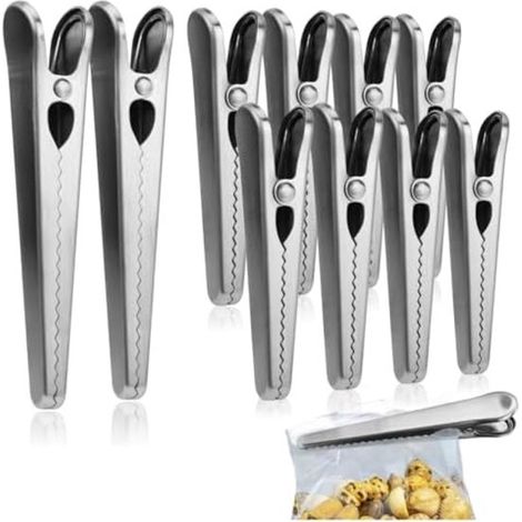 10 clips de acero inoxidable para conservar la frescura, 5,6 x 5,8 cm, Clip para snacks, Clips, Abrazadera de acero inoxidable, Plateado (1/5)