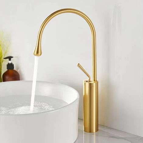 Cross-border European style water dropper faucet, bathroom rotating countertop faucet, toilet hot and cold basin faucet, best-selling item - brushed gold [high-end version]