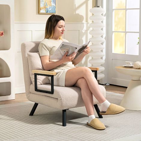 Canapé-lit pliant une place, convertible 4 en 1 avec dossier réglable sur 5 positions et oreiller, 63 x 73 x 81 cm, beige