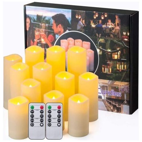 Bougies LED sans flamme, Bougies en résine avec minuterie à distance - Bougies étanches pour intérieur et extérieur, Lot de 12 (1/5)