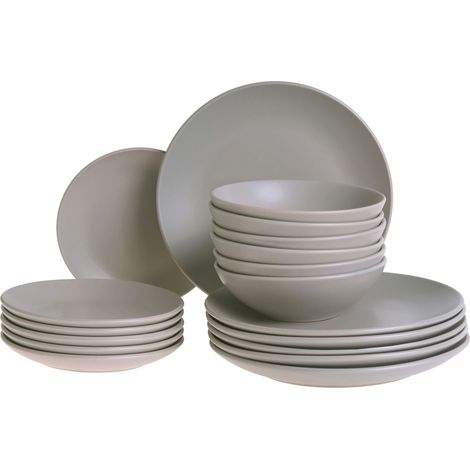 Set of 18 Pieces Grey Stoneware Handmade Color Glaze Finish Service for 6 People Kitchen Dining Room VIVANI