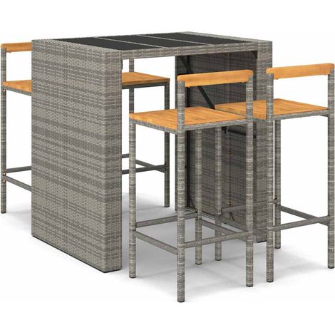 Maison Exclusive - Set Bar Giardino 5pz Grigio Polyrattan e Legno Massello Acacia (1/5)