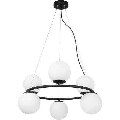 LAMPADA A SOSPENSIONE AURA NERA 6 PARALUME BIANCO PIATTO E14