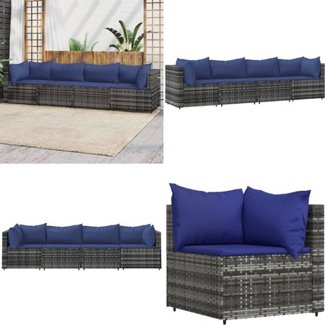 4-tlg. Garten-Lounge-Set mit Kissen Grau Poly Rattan - Gartensortiment - Gartenmöbeln - Loungemöbel - Outdoor Möbel - Rattanmöbel - Home & Living (1/5)