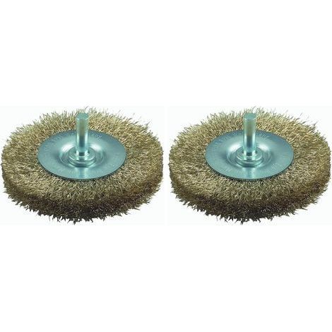 Lot de 2 Brosse circulaire Fils ondulés Laiton 75 mm Pour perceuse Nettoyage métal (1/4)
