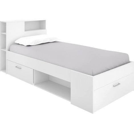 Dmora - Letto per bambini Adrielle, Lettino per cameretta con testiera, Struttura per letto singolo con cassetto e scaffali, 218x99h96 cm, Bianco (1/5)