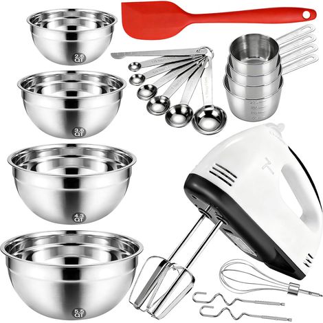 Electric Blender with 7 Speed, Electric Whisk, 4 Large Bowls, Stainless Steel Bowls, Measuring Cups, Spoons and Turbo Boost Whisk for Kitchen (1/5)