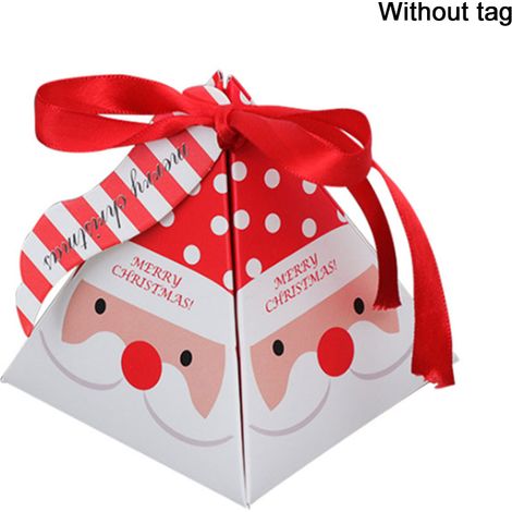 Boîte cadeau de noël en papier, 30 pièces, 8x8x9cm, rouge, motif de père noël mignon, bonbons triangulaires (1/5)