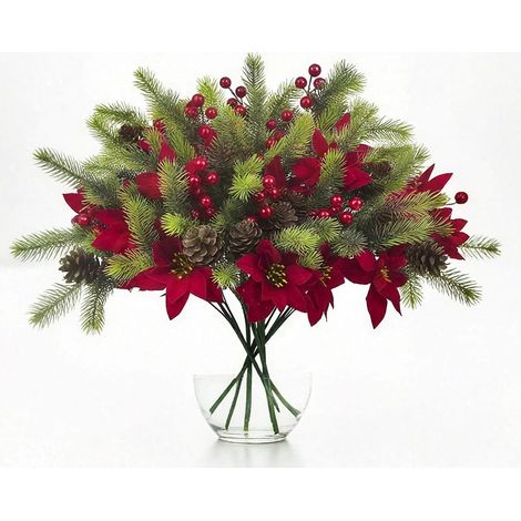 Rami decorativi per ghirlande, set di 6 rami di abete artificiale con bacche rosse e pigne, per albero di Natale, ghirlanda, casa, festa (1/5)