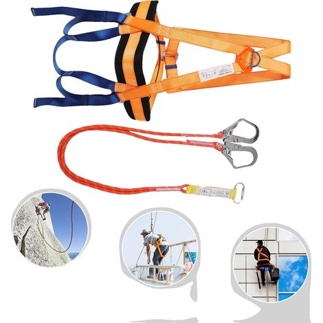 Cintura di sicurezza, materiale in poliestere, lunghezza massima di caduta sicura 1,8 m, carico di lavoro sicuro 800 kg, lunghezza della fune 1,2 m, forza frenante massima 272,16 kg (1/5)