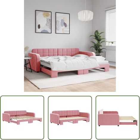 vidaXL Tagesbett Ausziehbar Rosa 90x200 cm Samt (1/5)