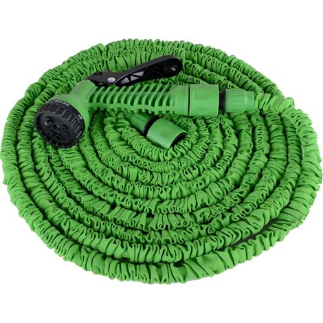 Manguera de jardín, extensible, pistola pulverizadora de 7 modos, verde, 7,5 x 22,5 cm. (1/2)