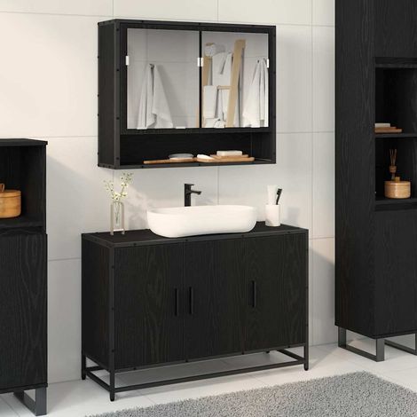 Bathroom Sink Cabinet Black oak 90 x 33 x 60 cm Engineered wood vidaXL (1/5)