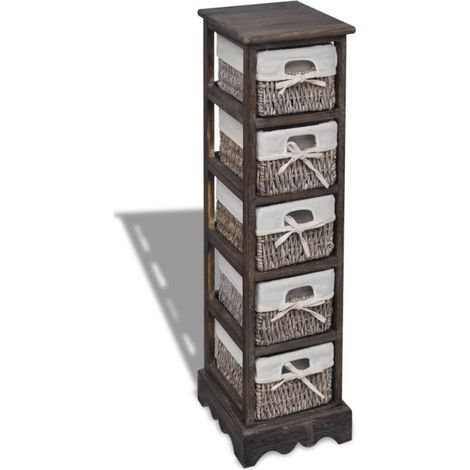 Étagère de rangement pour Stockage,Bibliothèque Déco Bois Marron 5 paniers en tissage - DH31884 (1/5)