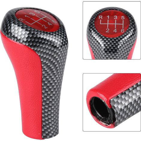 Pommeau de levier de vitesse 6 vitesses rouge et fibre de carbone pour BMW X1 X3 X5 E60 E61 E65 E83 E84 E90 E91 E92 (1/5)