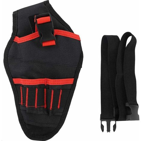 Sac Porte-Outil pour Perceuse Électrique, Outil Holster Étui avec Ceinture Ajustable à Outils avec Espace pour Accessoires et Boucles Ouvertes pour Ranger les Outils et Perceuse
