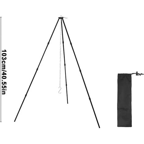 Trépied de camping portable triangulaire, support idéal pour suspendre casseroles, ustensiles de cuisine de survie pour feu de camp, pique-nique, barbecue, réchauds portables (1/5)