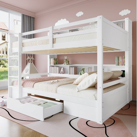 Cama litera con almacenaje blanca infantil OKMYHOME (1/5)