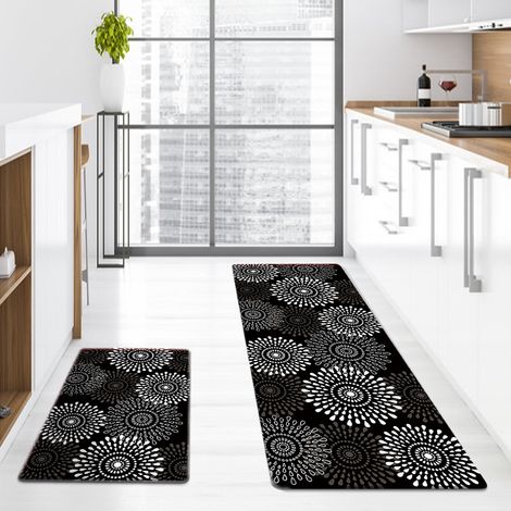Popular Waterproof and Non-Slip PVC Kitchen Mat, Entrance Door Mat, Bathroom Mat - Chrysanthemum - Black - 44750.5 cm