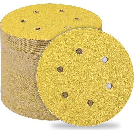 Disques Abrasifs 150mm 50 Pièces, Ponceuse Tampons Ponçage Ronds 6 Trous Grain 60 pour Poncer Polir Dérouiller - Ponceuse Excentrique