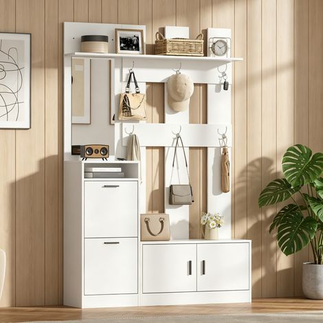Mobile ingresso con specchio e 6 ganci, 120 x 30 x 180 cm, bianco HAVRYA (1/5)