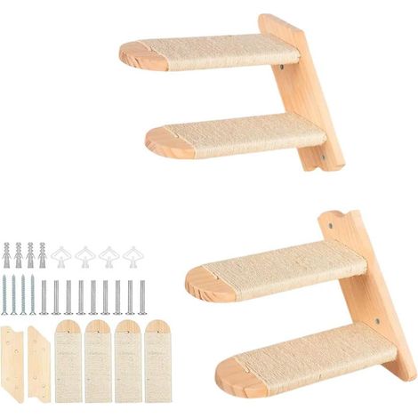 Echelle Pour Chat - Escalier Murale En Bois Reversible - Plateformes En Bois Et Corde De Sisal - Pour Jeux Et Exercice - 1 Pièce (1/5)