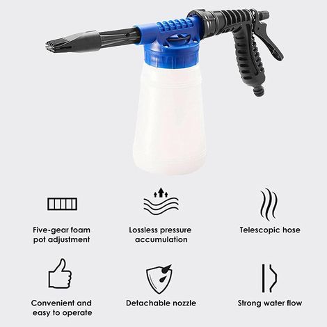 Buse de mousse détachable pour nettoyage auto, pulvérisateur à pression réglable, pompe à eau de jardin, bouteille de lavage à mousse (1/5)