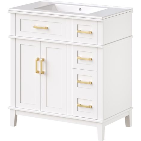Waschtischunterschrank mit Keramikwaschbecken MODENUIT Weiß MDF und Metall 76 x 46,5 x 86 cm (1/5)