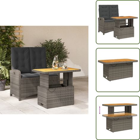 The Living Store Ensemble à manger de jardin et coussins 2 pcs gris rotin - Banc de jardin (1/5)