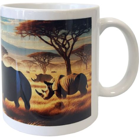 Mug en céramique blanche rhinocéros dans la savane (1/2)