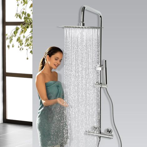 Système de douche avec thermostat douche à jets en acier inoxydable avec robinet salle de bain douche à jets réglables en hauteur (argent) (1/5)