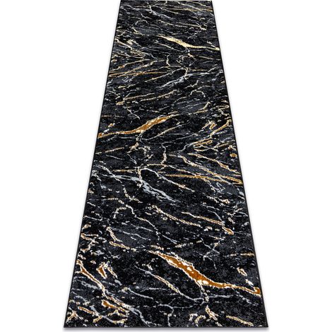 Teppich, Läufer ALLURE 1963 Marmor - Strukturell, stilvoll, glamourös schwarz / gold black 70x300 cm