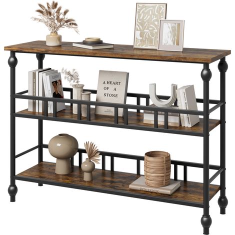 Table Console à 3 Niveaux Table d’entrée en Bois Bout de Canapé Polyvalente Table Console de Salon Cuisine Chambre Couloir Brun Rustique 110x30x80cm (1/5)